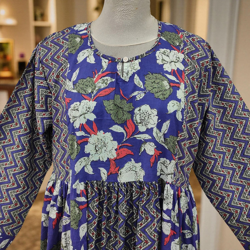 S-M Heba Cotton Printed Dress 57" Long Jalabiya