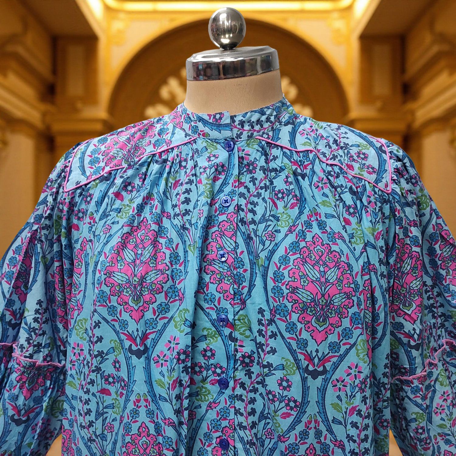 L-XL Yazrin Printed Cotton Dress 57" Long Jalabiya