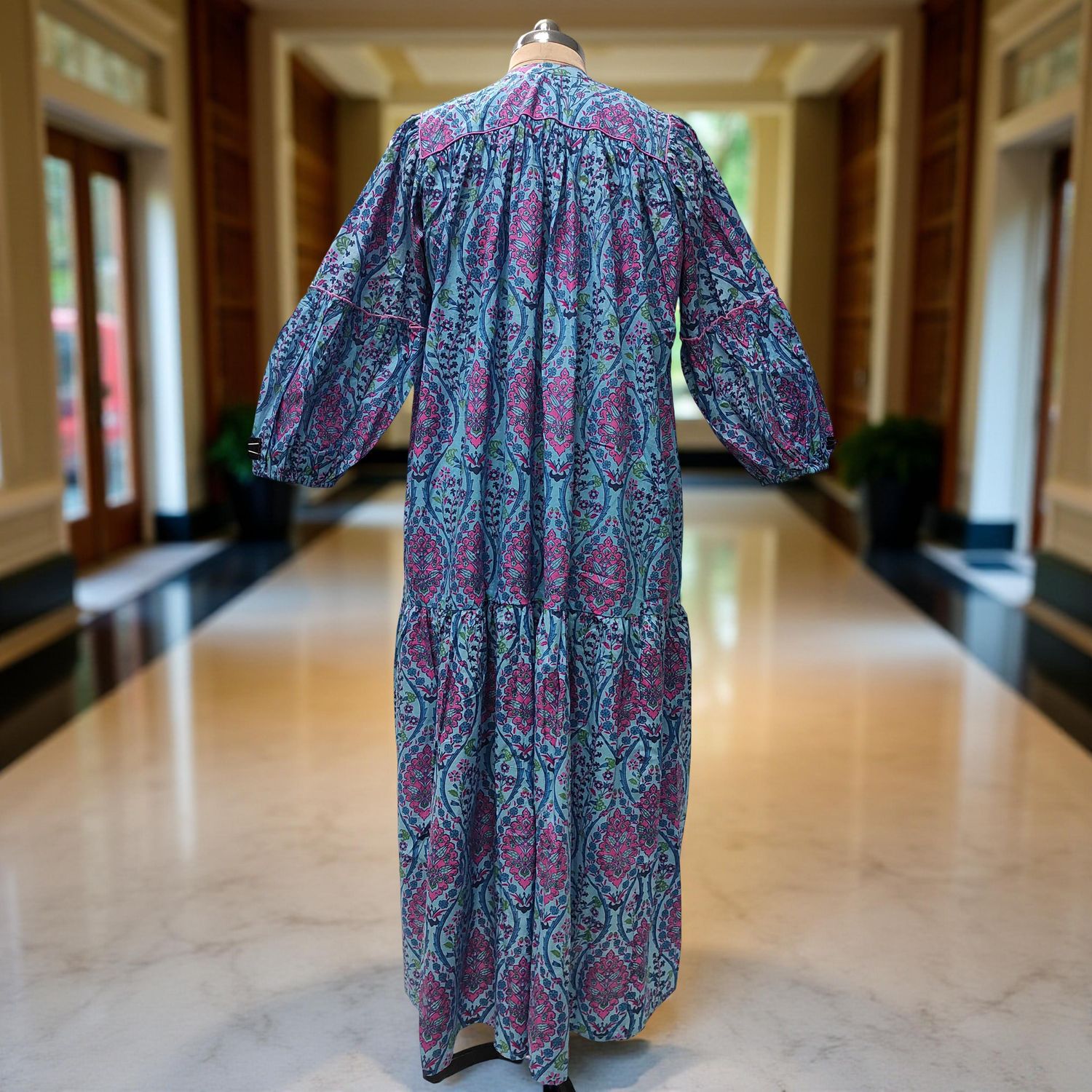 L-XL Yazrin Printed Cotton Dress 57" Long Jalabiya
