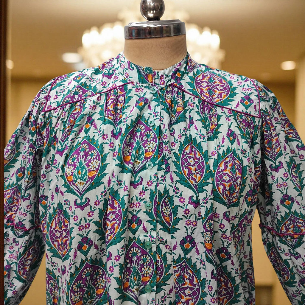 S-M  Yazrin Printed Cotton Dress 57" Long Jalabiya