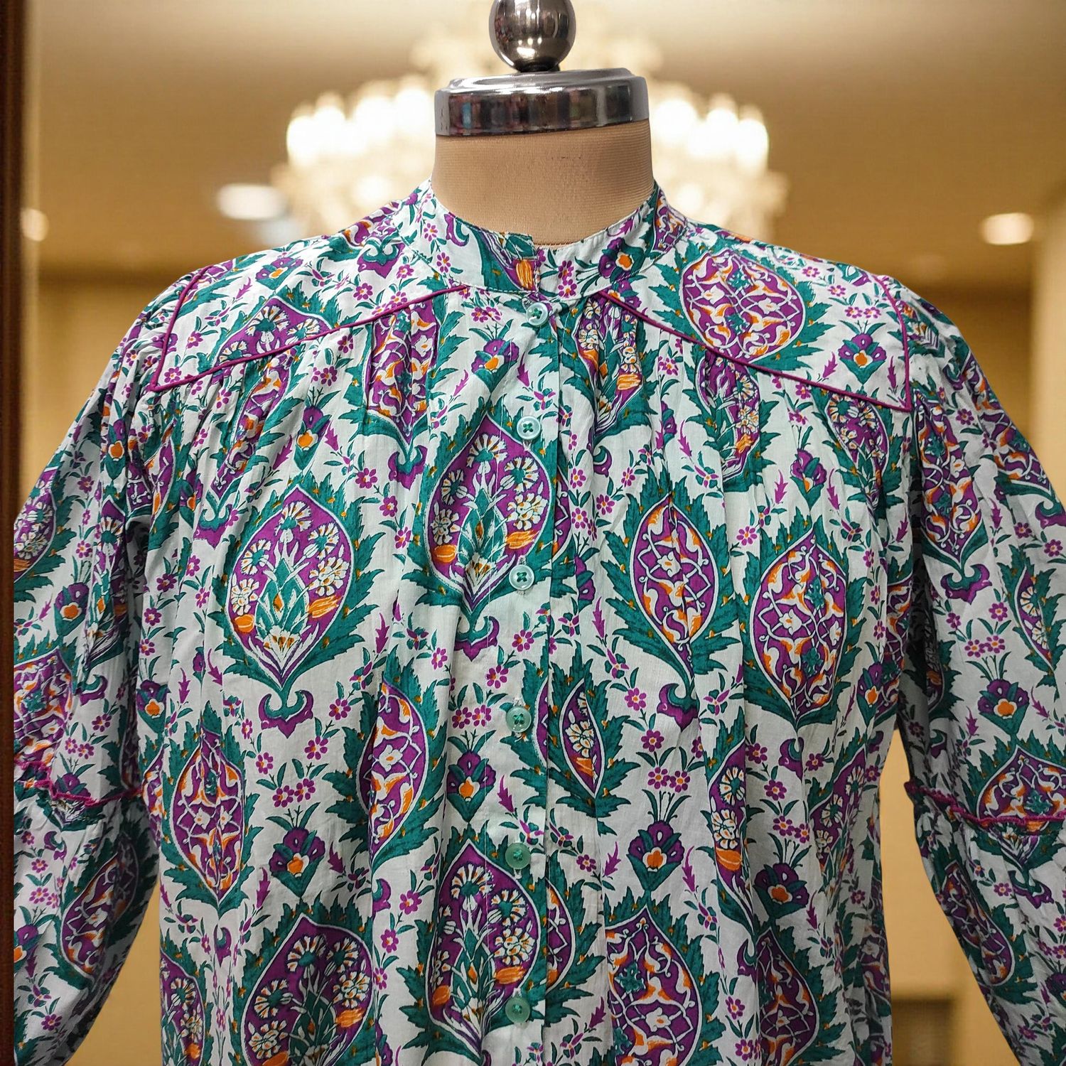 S-M  Yazrin Printed Cotton Dress 57" Long Jalabiya