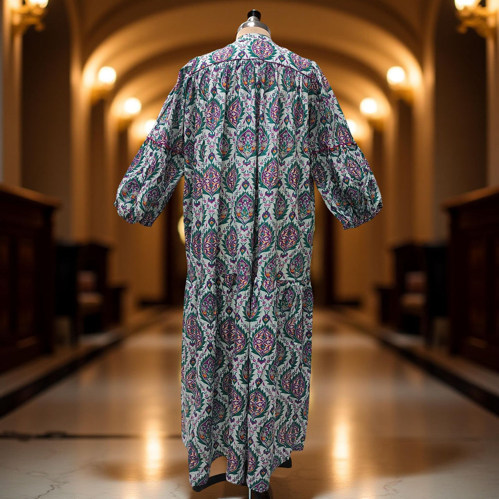 S-M  Yazrin Printed Cotton Dress 57" Long Jalabiya