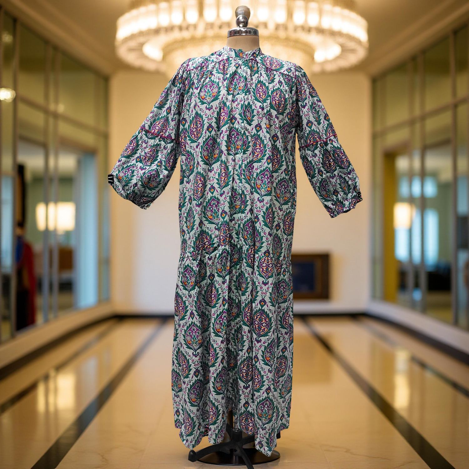 S-M  Yazrin Printed Cotton Dress 57" Long Jalabiya