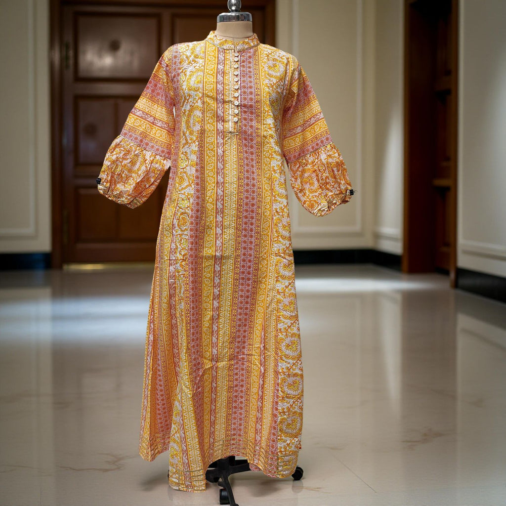 S-M AMRA  Printed Cotton Dress 57" Long Jalabiya