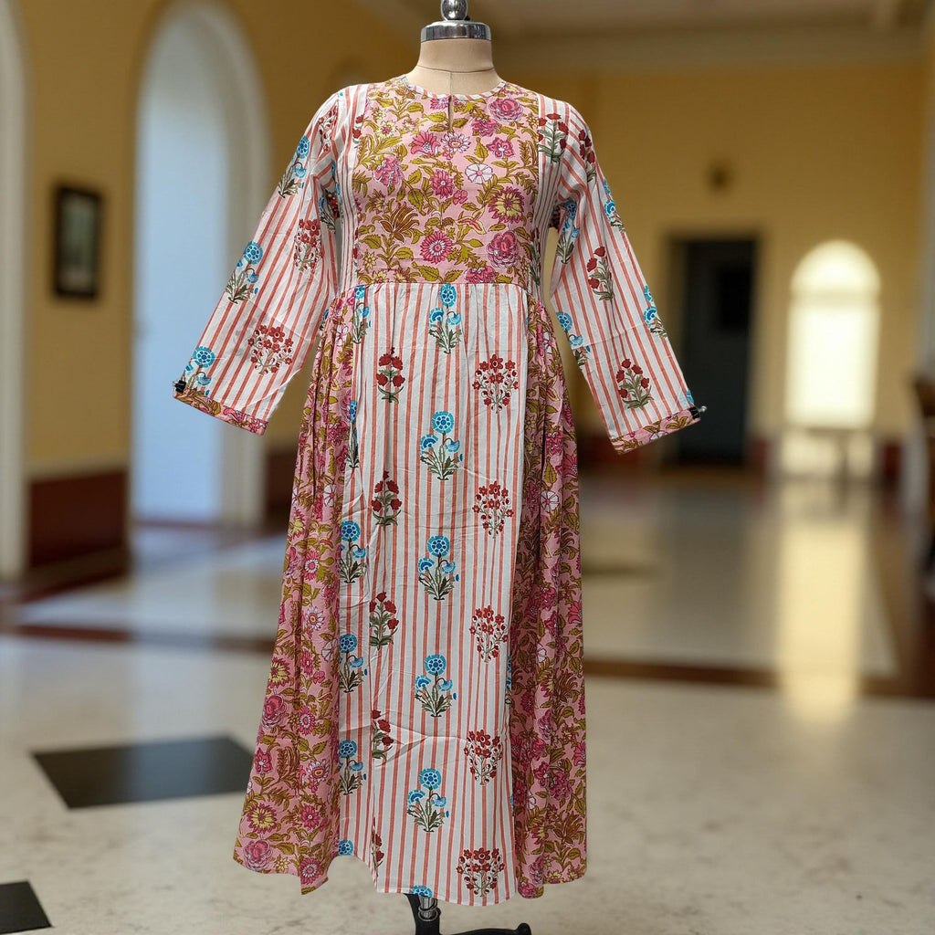 L-XL Heba Cotton Printed Dress 57" Long Jalabiya With Sheila