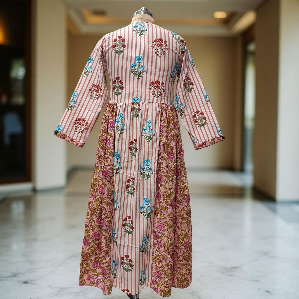 L-XL Heba Cotton Printed Dress 57" Long Jalabiya With Sheila