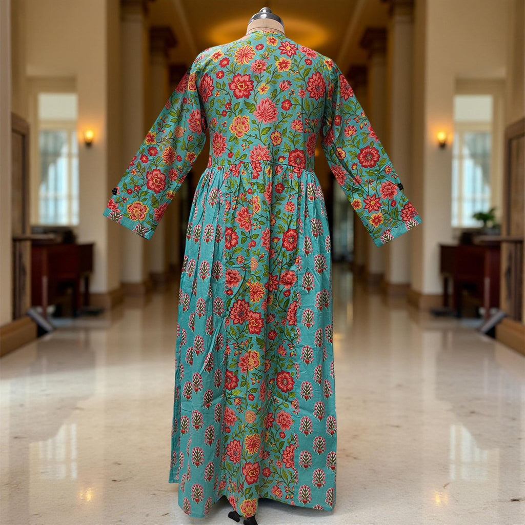 L-XL Heba Cotton Printed Dress 57" Long Jalabiya
