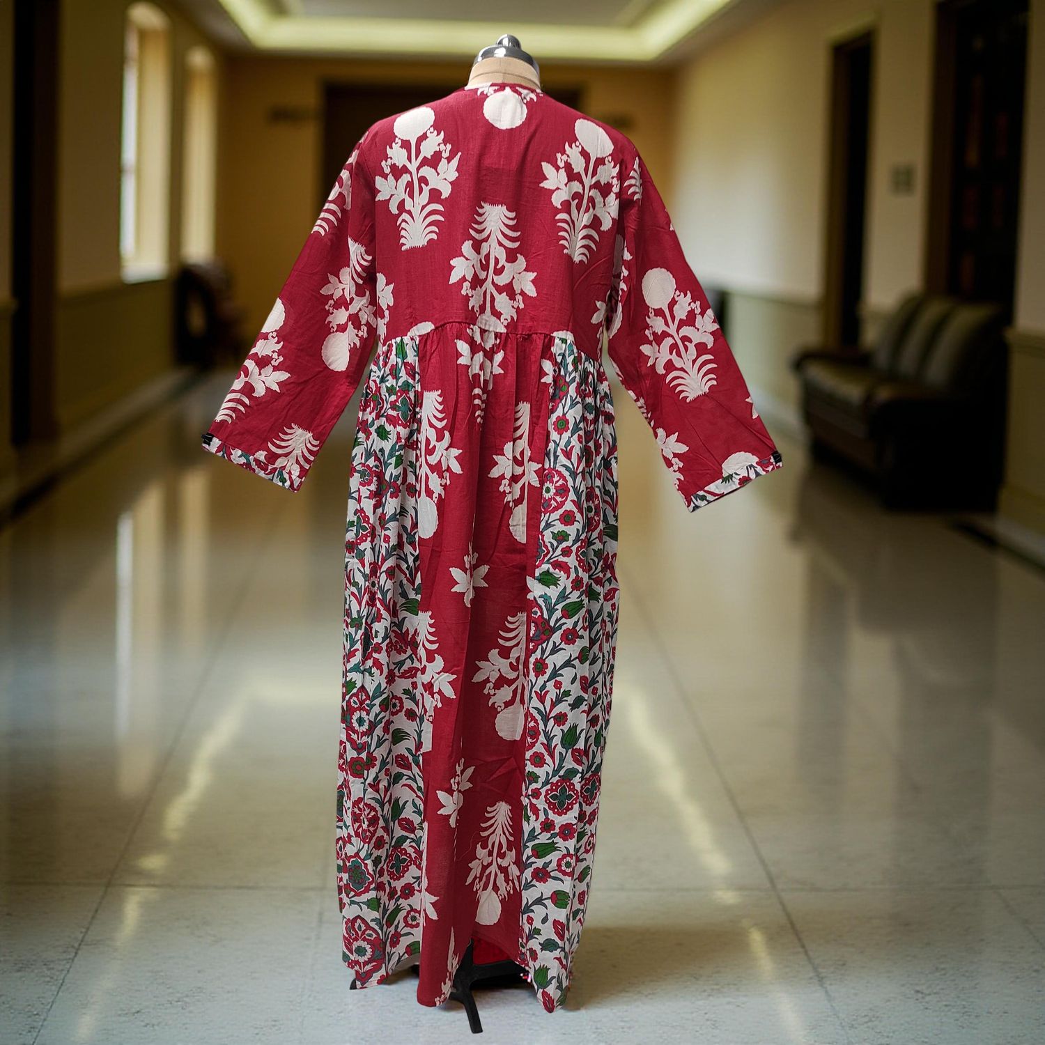 L-XL Heba Cotton Printed Dress 57" Long Jalabiya With Sheila
