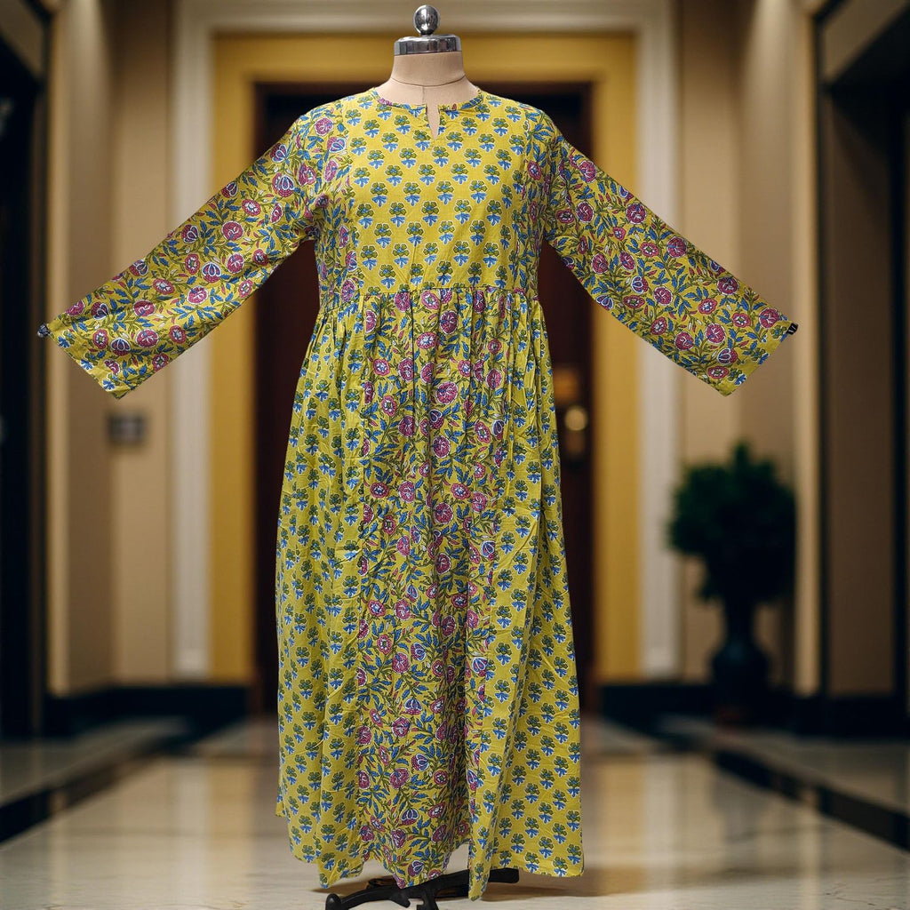 L-XL Heba Cotton Printed Dress 57" Long Jalabiya With Sheila