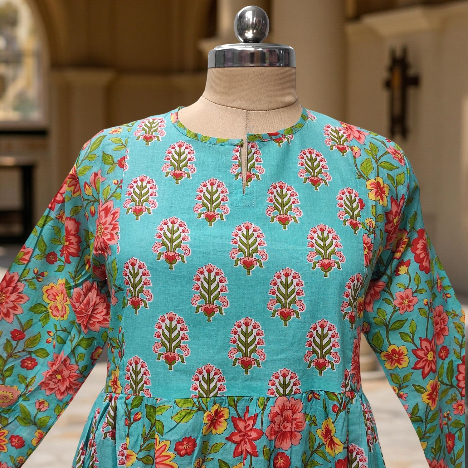 L-XL Heba Cotton Printed Dress 57" Long Jalabiya