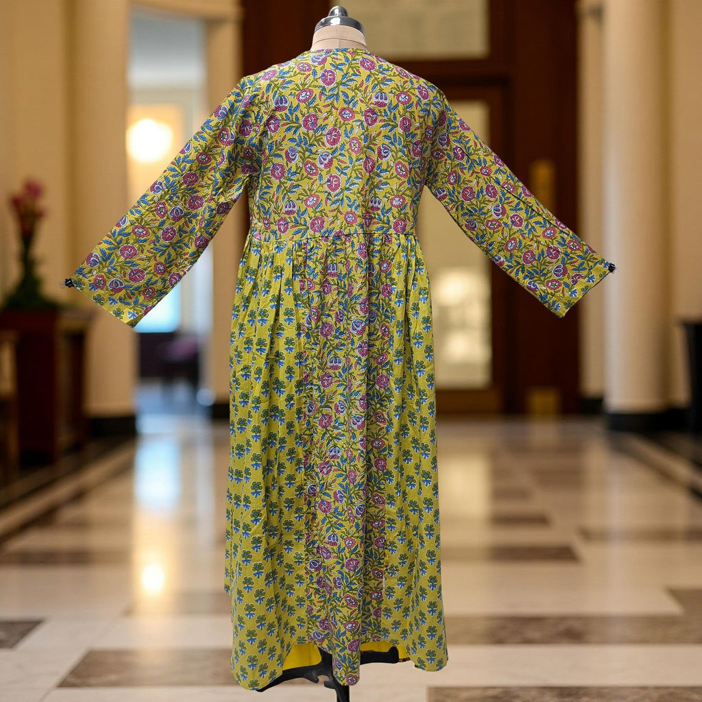 L-XL Heba Cotton Printed Dress 57" Long Jalabiya With Sheila