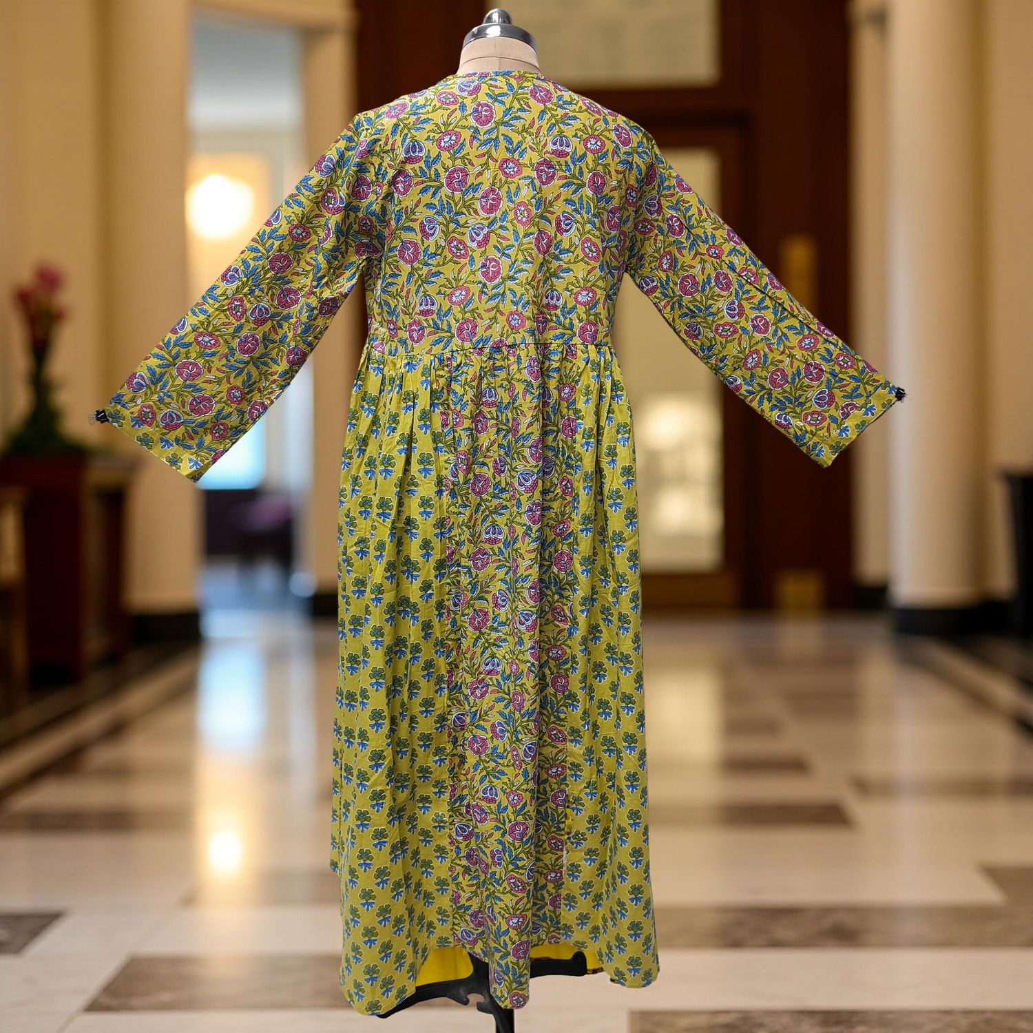 L-XL Heba Cotton Printed Dress 57" Long Jalabiya With Sheila