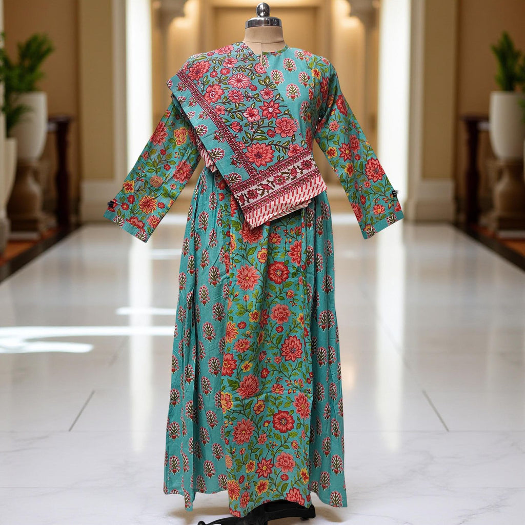 L-XL Heba Cotton Printed Dress 57" Long Jalabiya