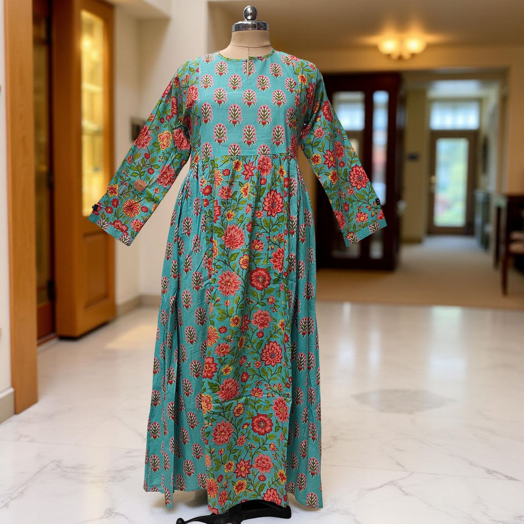 XS-S Heba Cotton Printed Dress 54" Long Jalabiya With Sheila