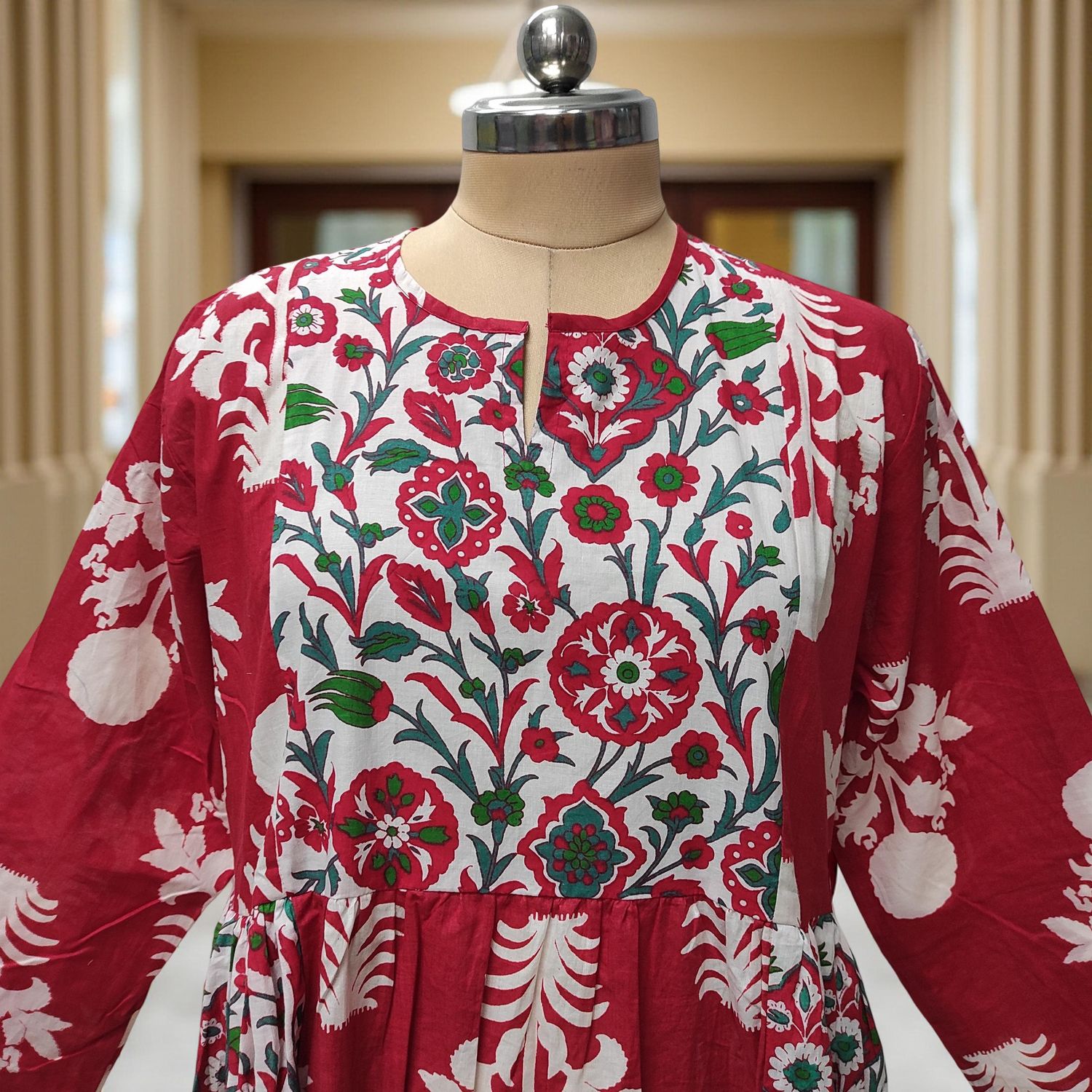 L-XL Heba Cotton Printed Dress 57" Long Jalabiya With Sheila