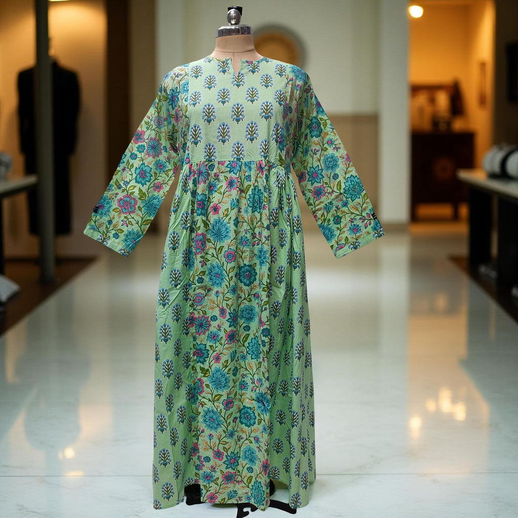 2XL-3XL Heba Printed Cotton Dress 57" Long Jalabiya With Sheila