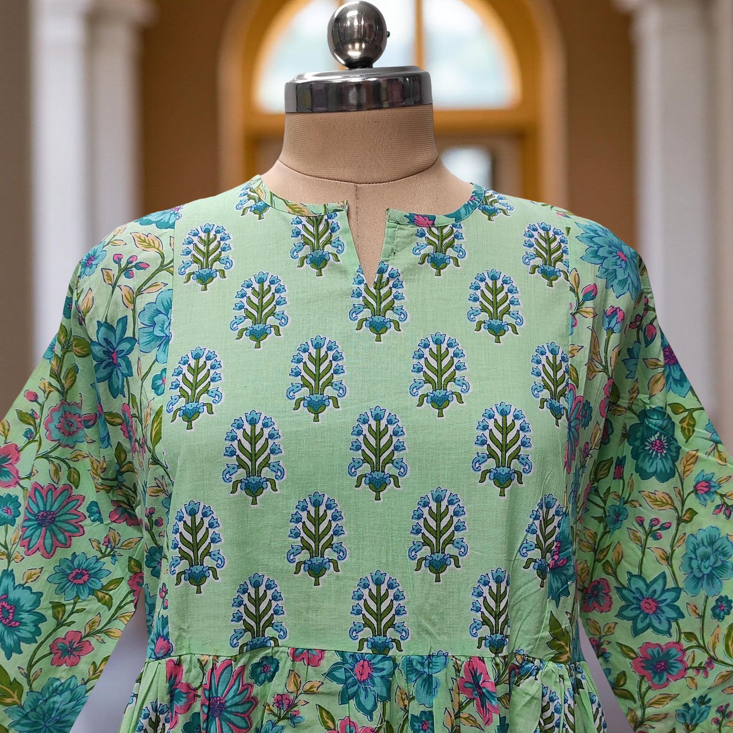 XS-S Heba Printed Cotton Dress 54" Long Jalabiya With Sheila