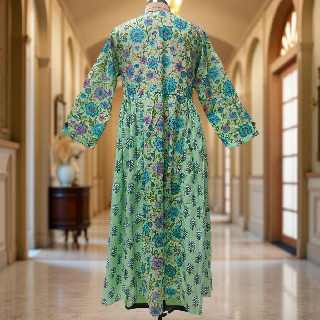 XS-S Heba Printed Cotton Dress 54" Long Jalabiya With Sheila