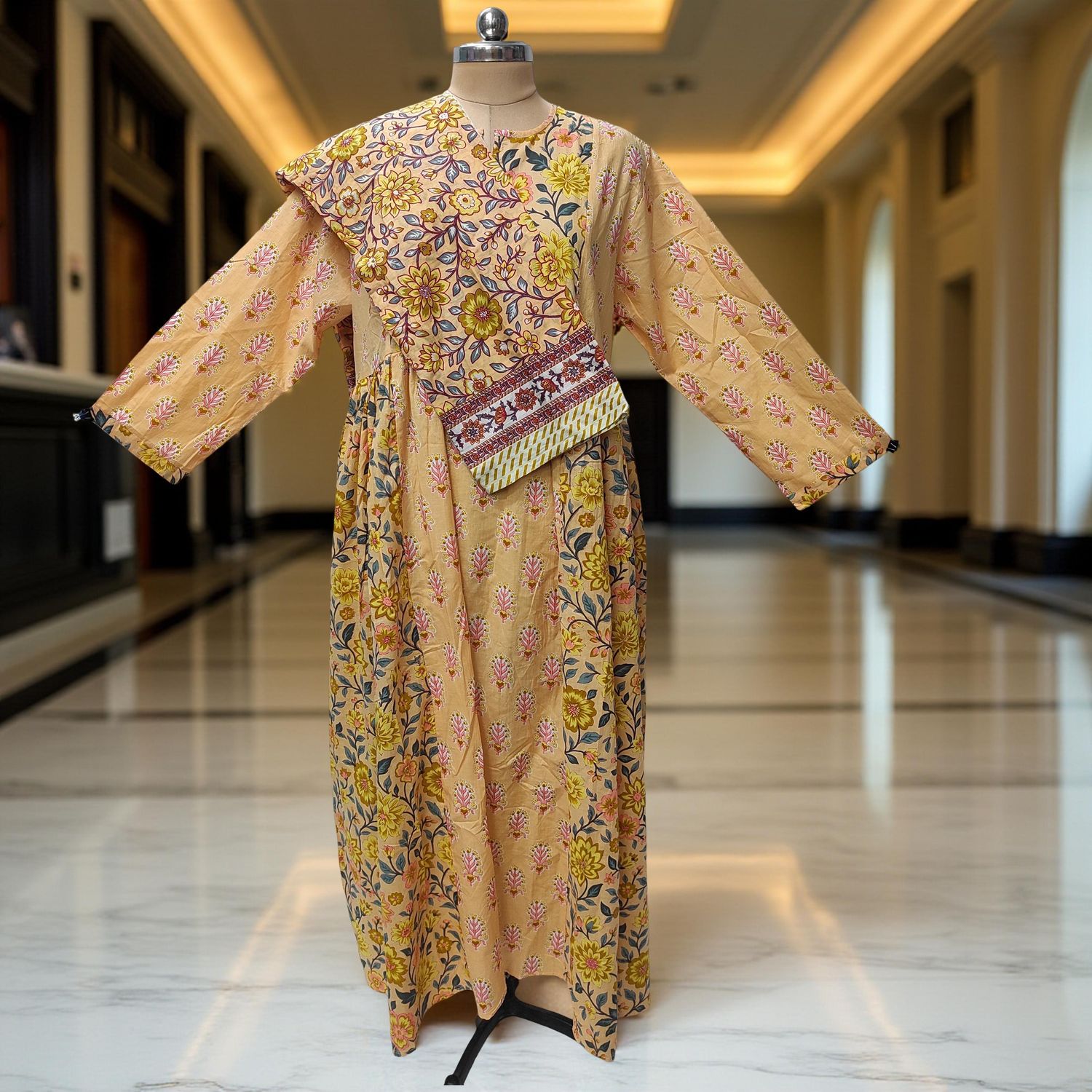 L-XL Heba Cotton Printed Dress 57" Long Jalabiya With Sheila