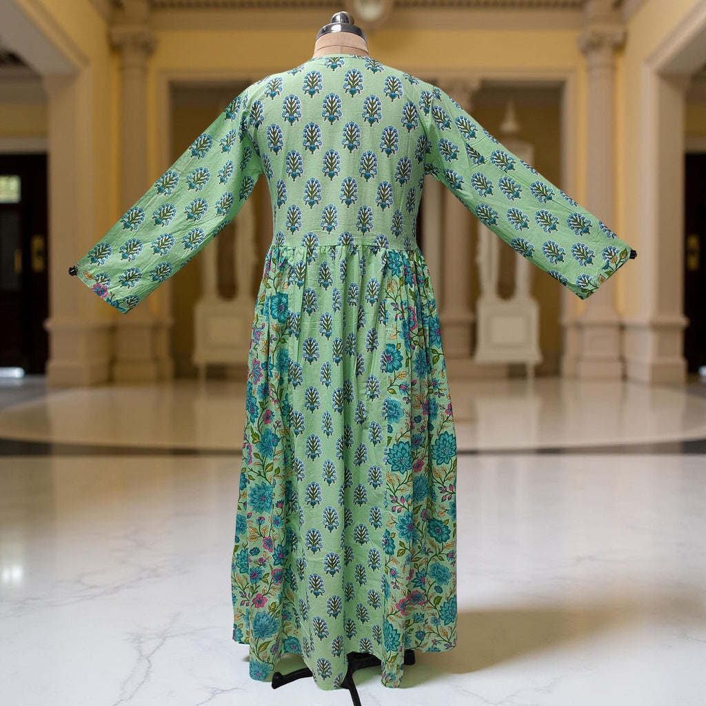2XL-3XL Heba Printed Cotton Dress 57" Long Jalabiya With Sheila