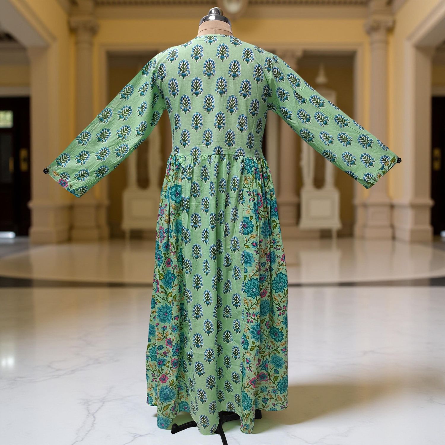 2XL-3XL Heba Printed Cotton Dress 57" Long Jalabiya With Sheila