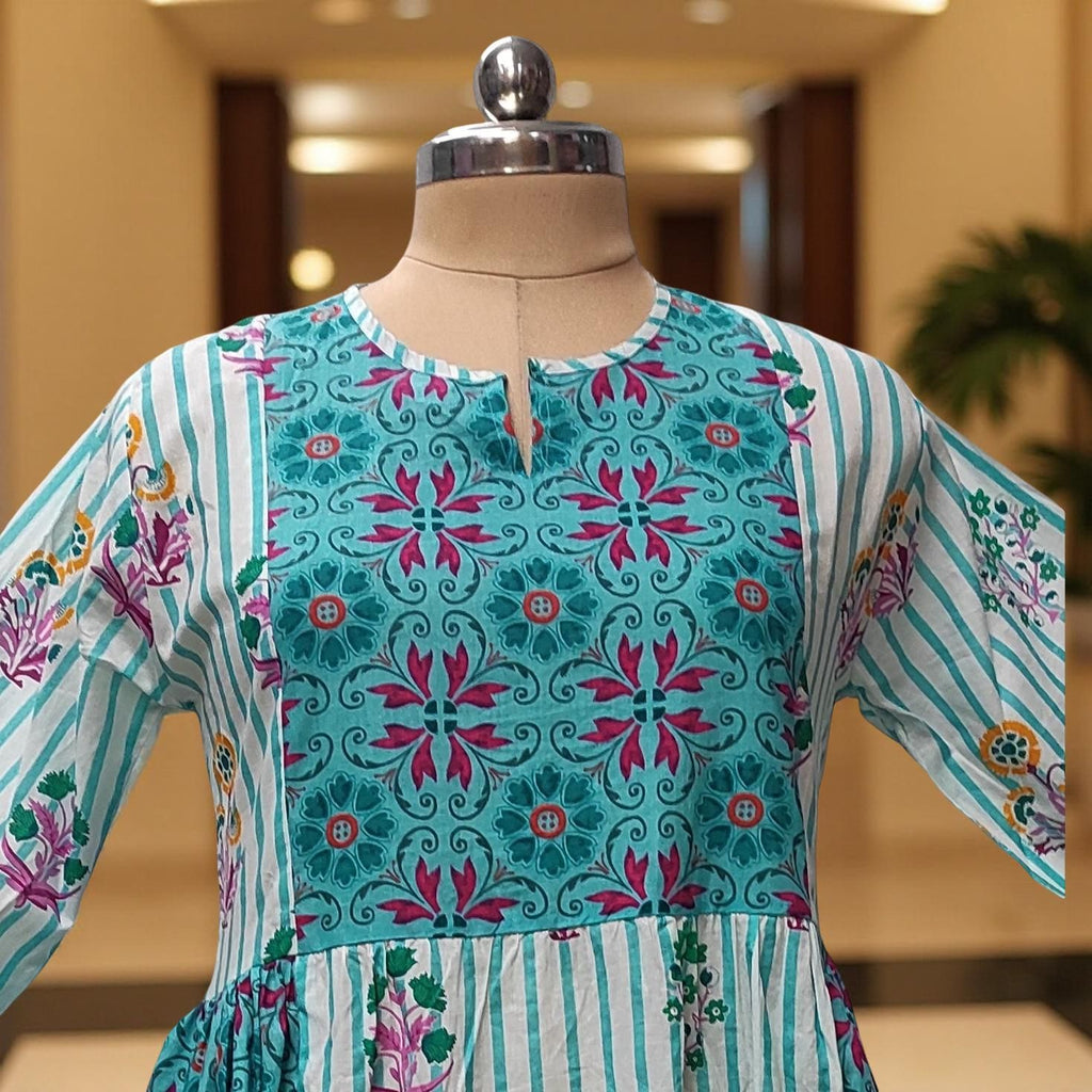 S-M Heba Printed Cotton Dress 57" Long Jalabiya With Sheila