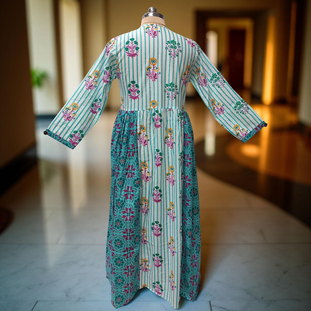 S-M Heba Printed Cotton Dress 57" Long Jalabiya With Sheila