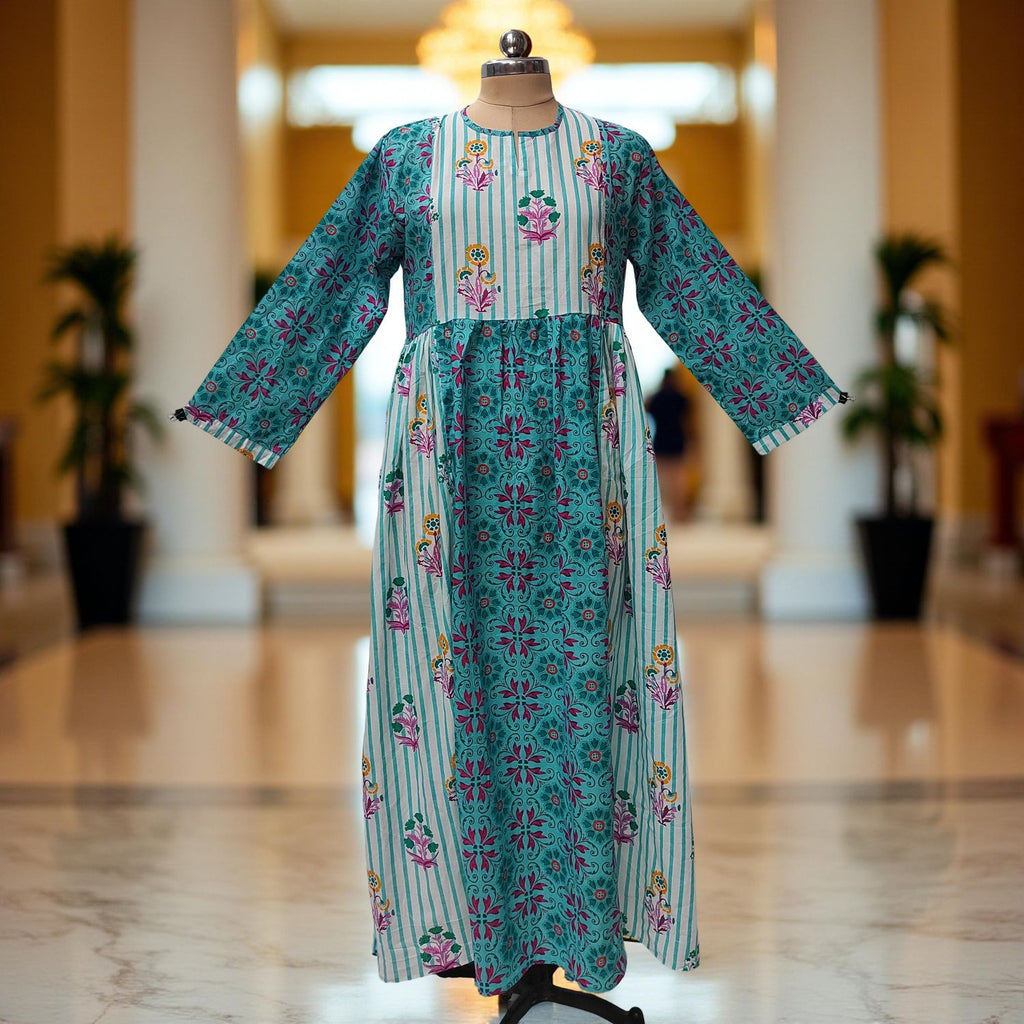 S-M Heba Cotton Printed Dress 57" Long Jalabiya With Sheila