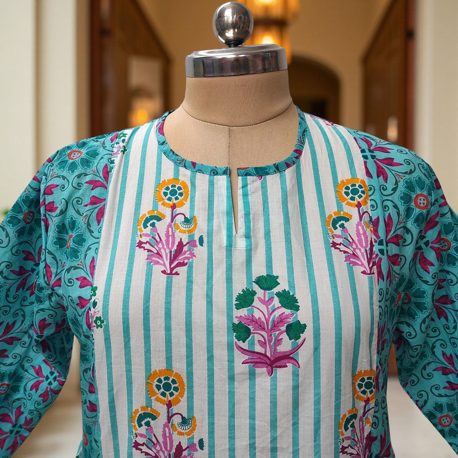 S-M Heba Cotton Printed Dress 57" Long Jalabiya With Sheila