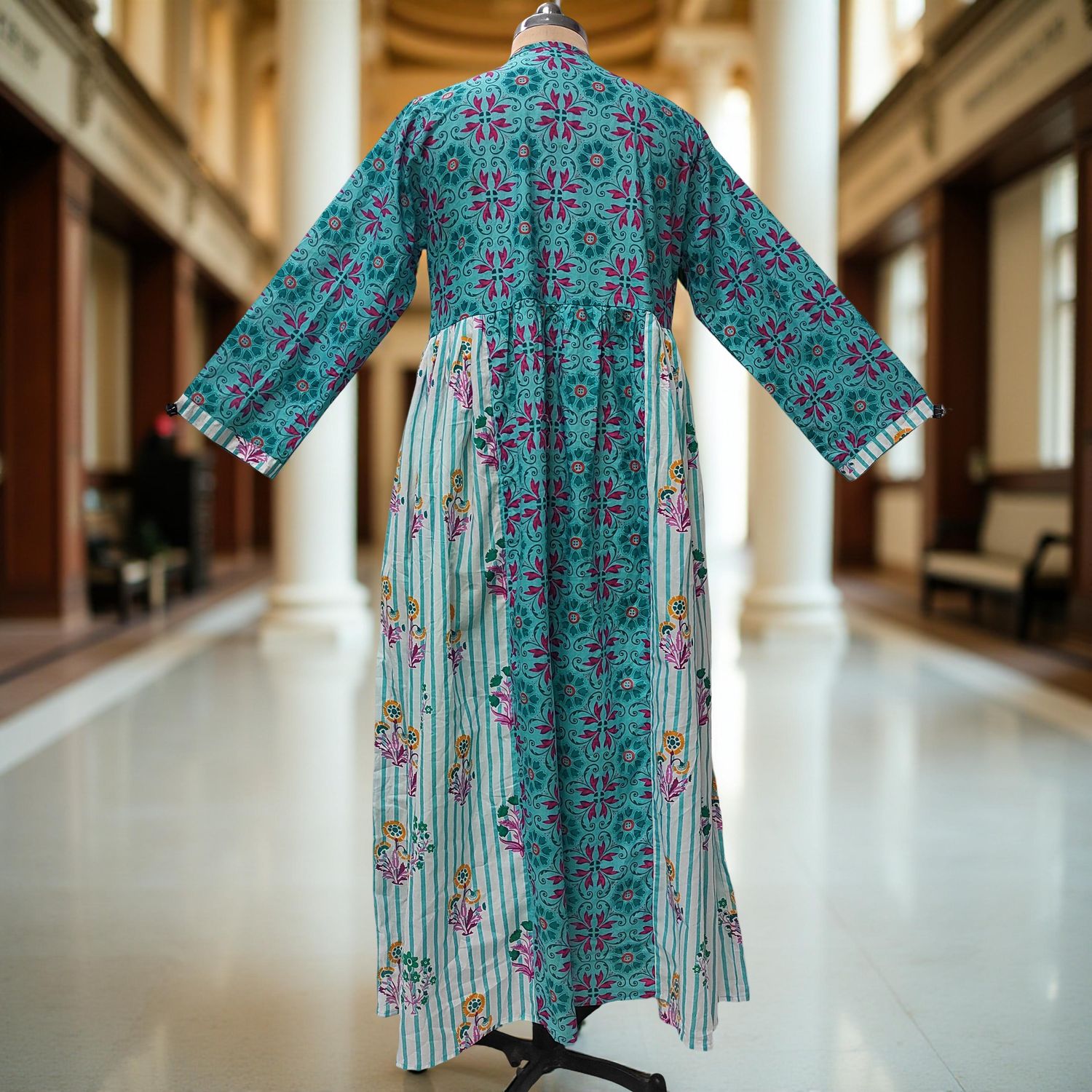 S-M Heba Cotton Printed Dress 57" Long Jalabiya With Sheila