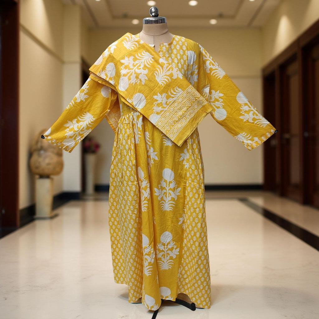 2XL-3XL Heba Printed Cotton Dress 57" Long Jalabiya With Sheila