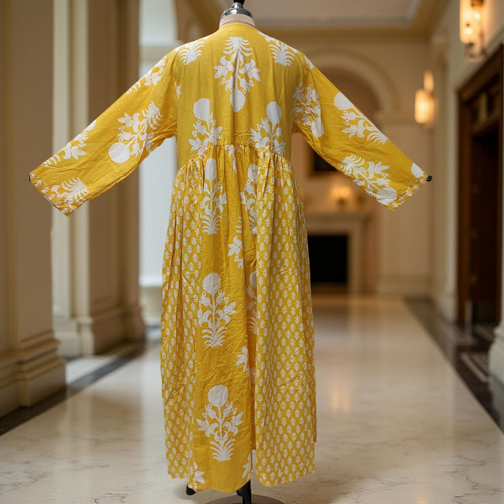 2XL-3XL Heba Printed Cotton Dress 57" Long Jalabiya With Sheila