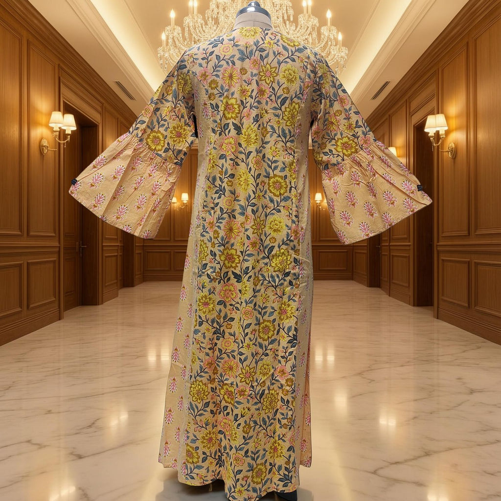 S-M Heba Cotton Printed Dress 57" Long Jalabiya With Sheila