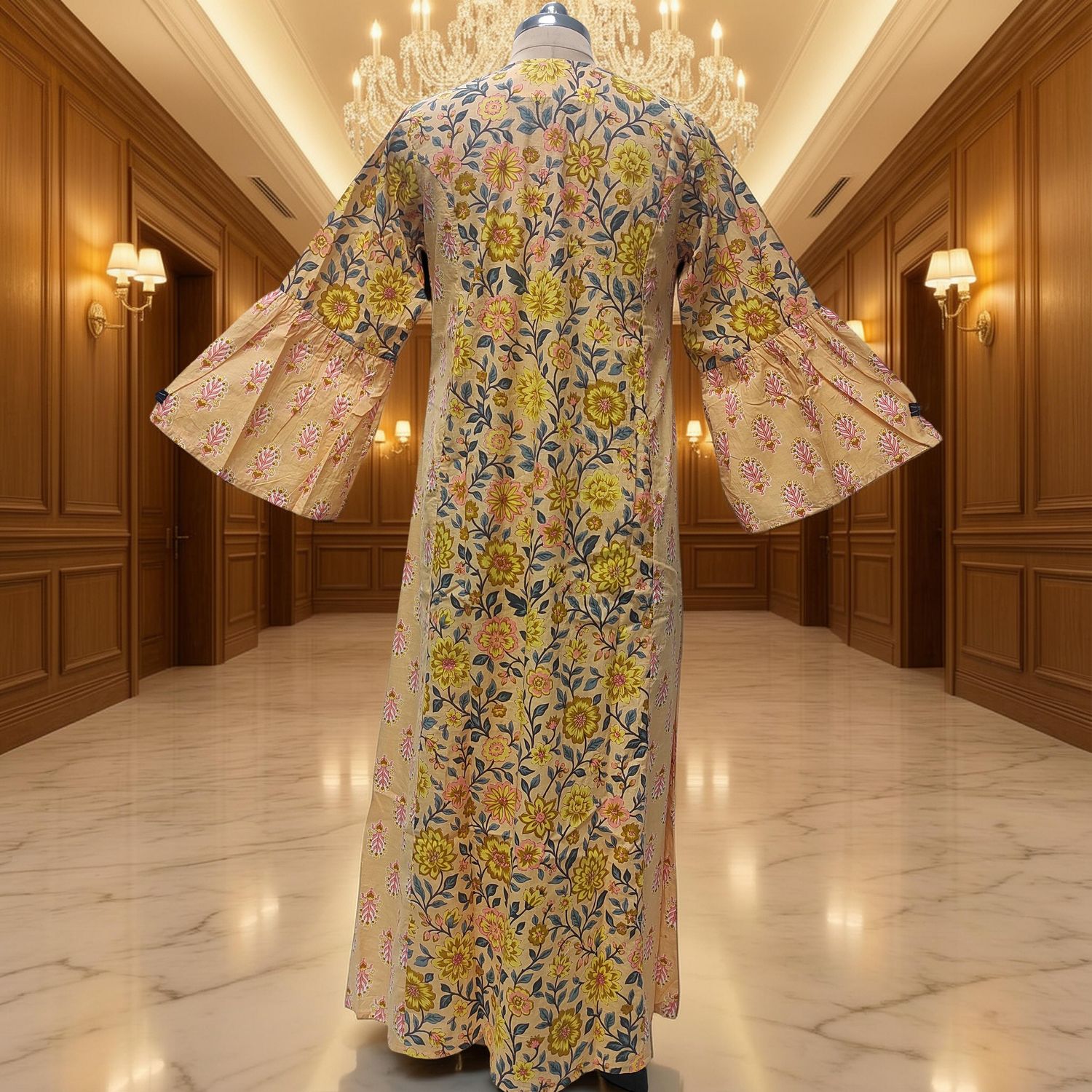 S-M Heba Cotton Printed Dress 57" Long Jalabiya With Sheila