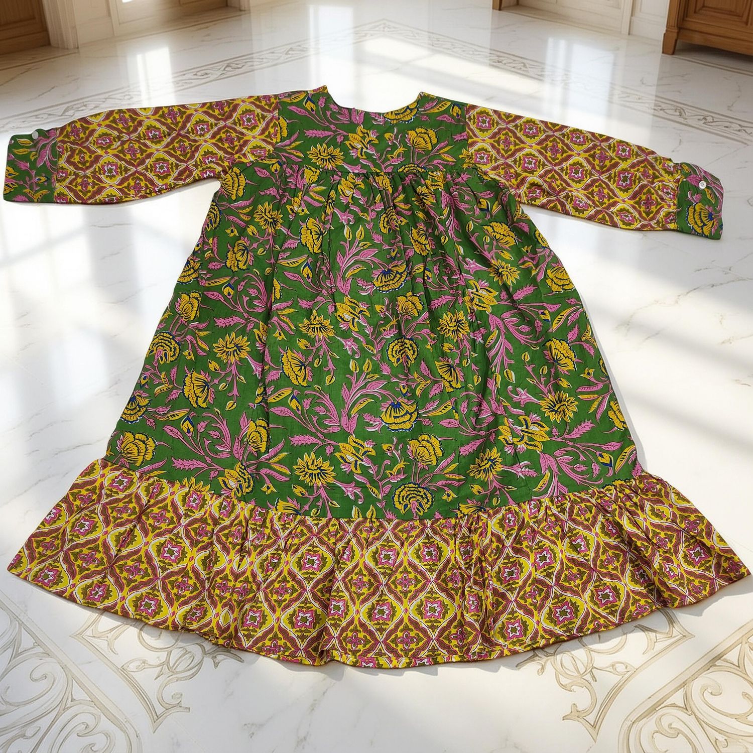 6-7 Year Yamana Printed Cotton  Dress 36" Long Jalabiya
