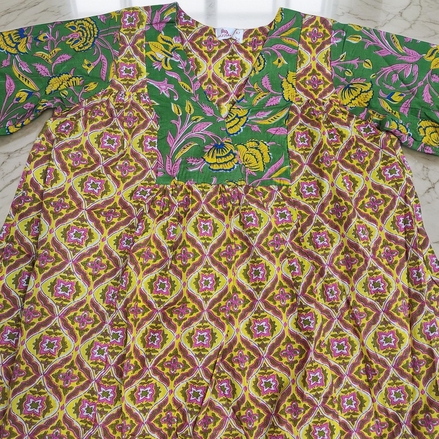 6-7 Year Yamana Printed Cotton  Dress 36" Long Jalabiya