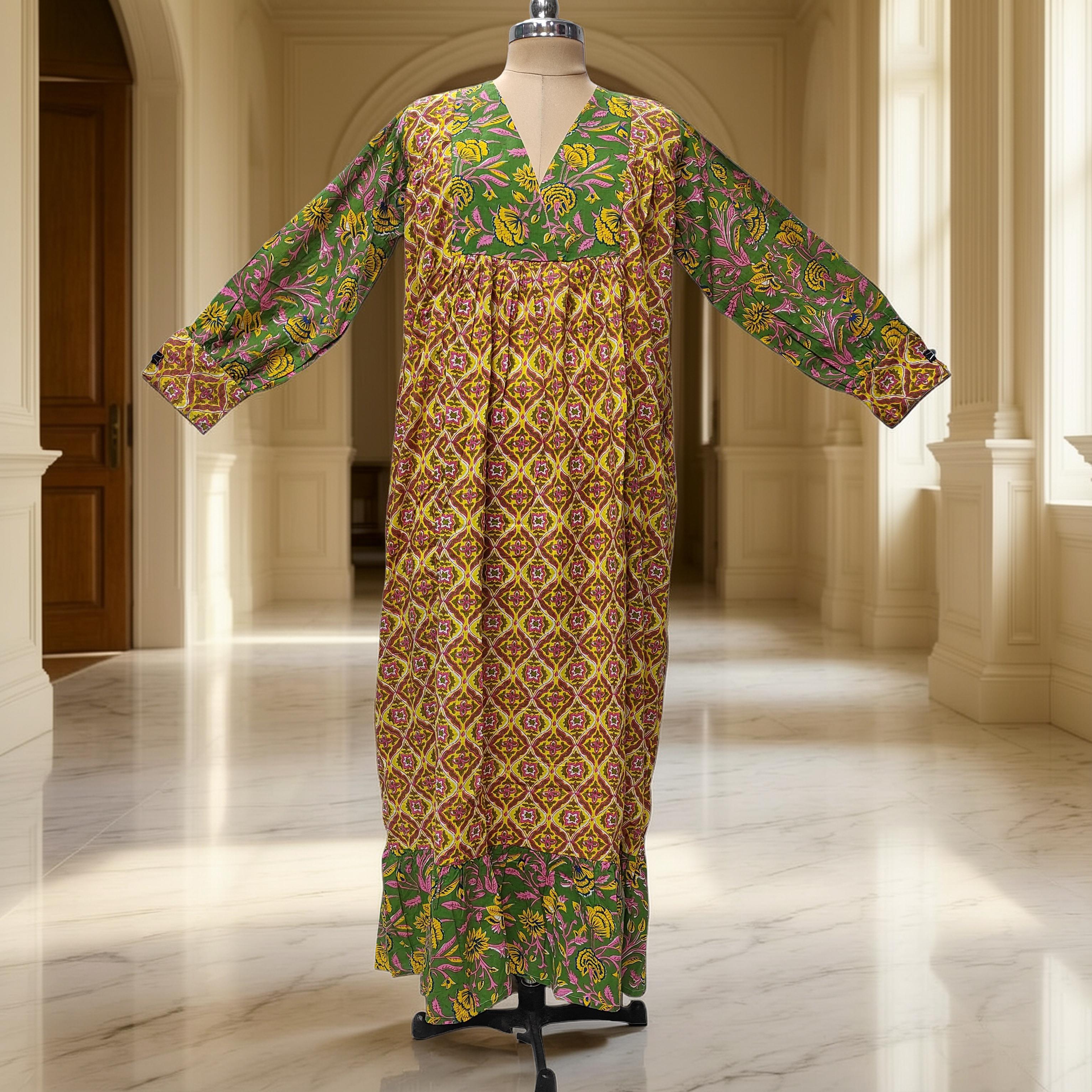 10-11 Year Yamana Printed Cotton Dress 46" Long Jalabiya