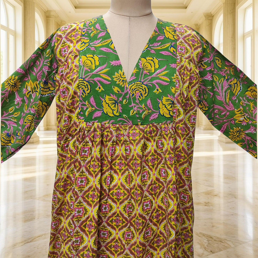 10-11 Year Yamana Printed Cotton Dress 46" Long Jalabiya