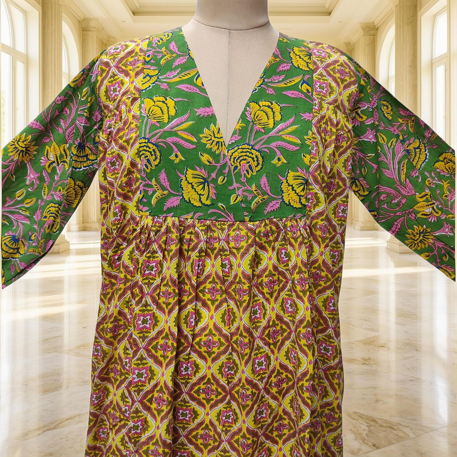 10-11 Year Yamana Printed Cotton Dress 46" Long Jalabiya