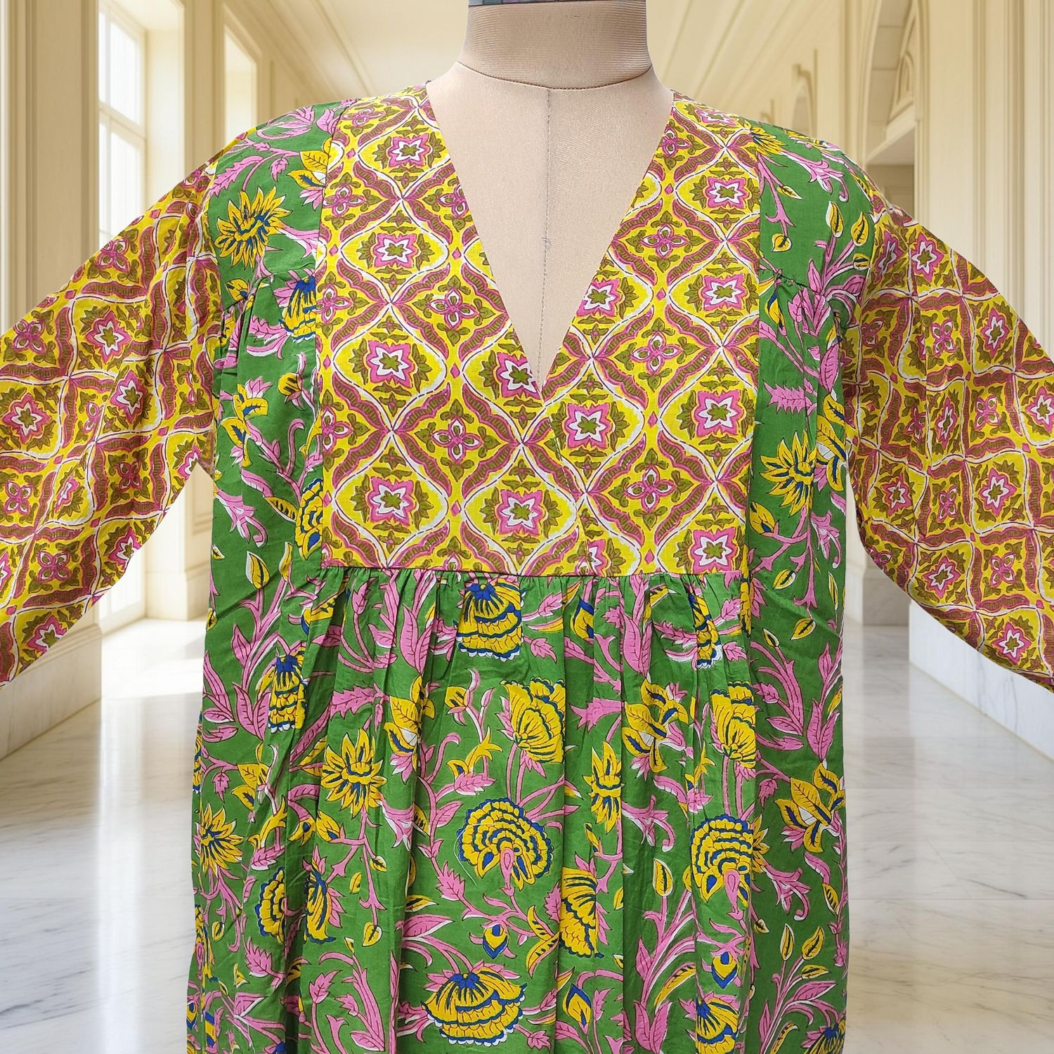 2XL-3XL Yamana Printed Cotton Dress 57" Long Jalabiya