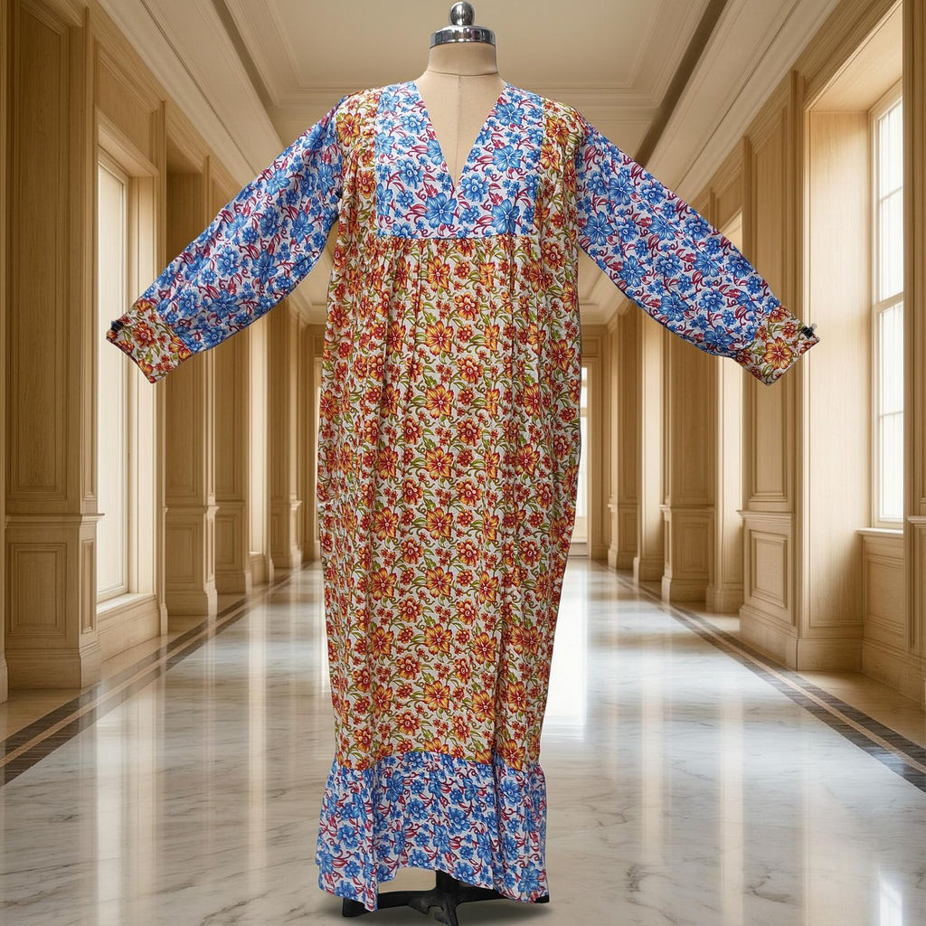 8-9 Year Yamana Printed Cotton  Dress 40" Long Jalabiya