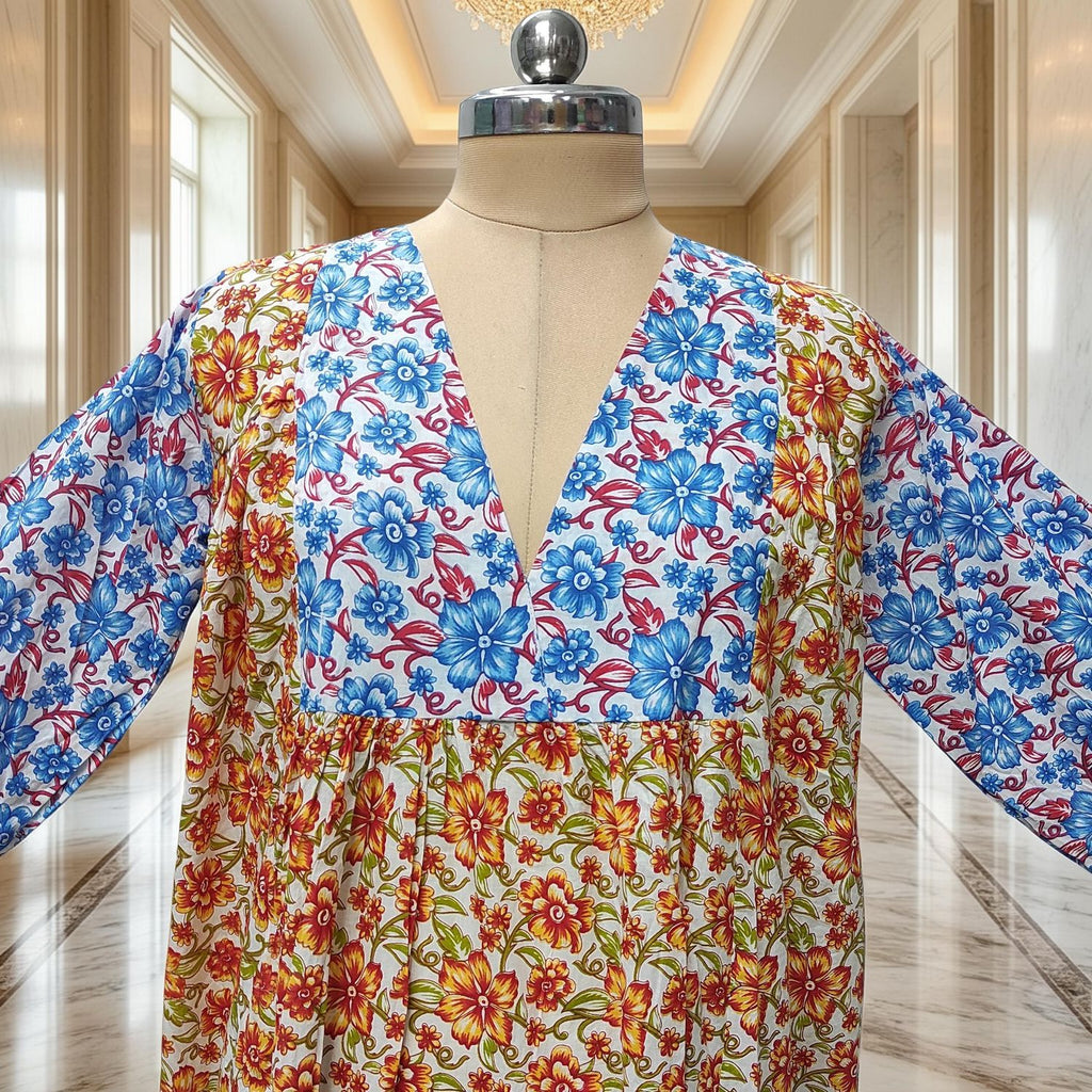 L-XL Yamana Printed Cotton Dress 57" Long Jalabiya