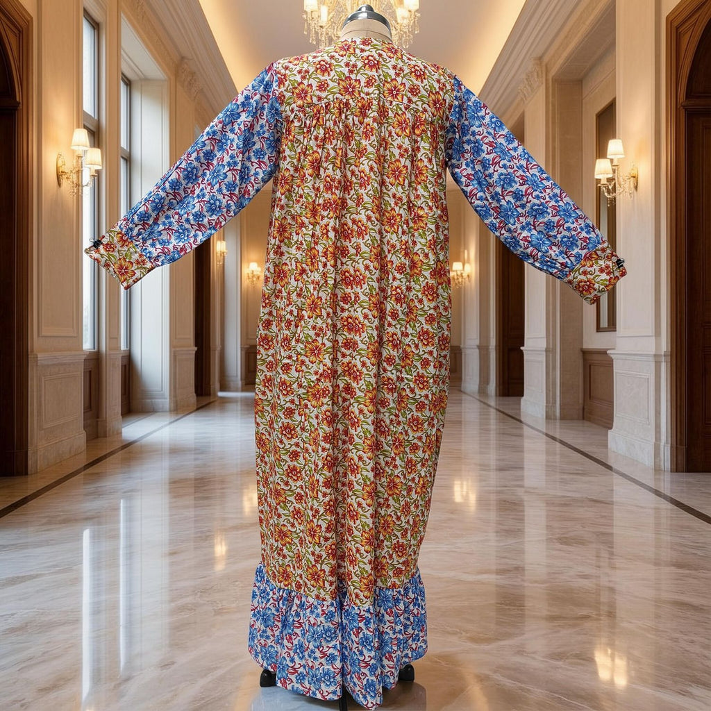 L-XL Yamana Printed Cotton Dress 57" Long Jalabiya