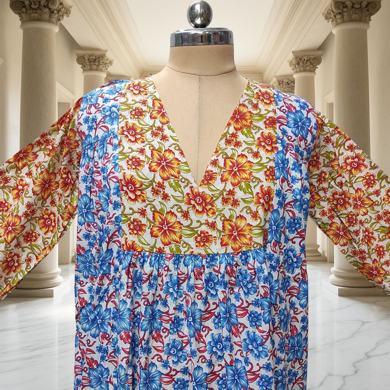 2XL-3XL Yamana Printed Cotton Dress 57" Long Jalabiya