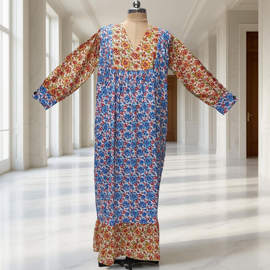 2XL-3XL Yamana Printed Cotton Dress 57" Long Jalabiya