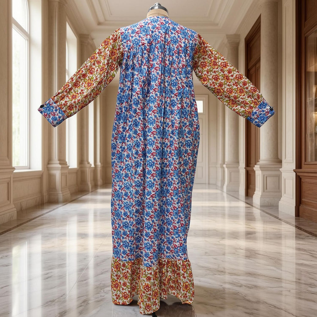 S-M Yamana Printed Cotton Dress 57" Long Jalabiya