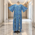 L-XL Ariya Printed Cotton Dress 57" Short Sleeves Jalabiya