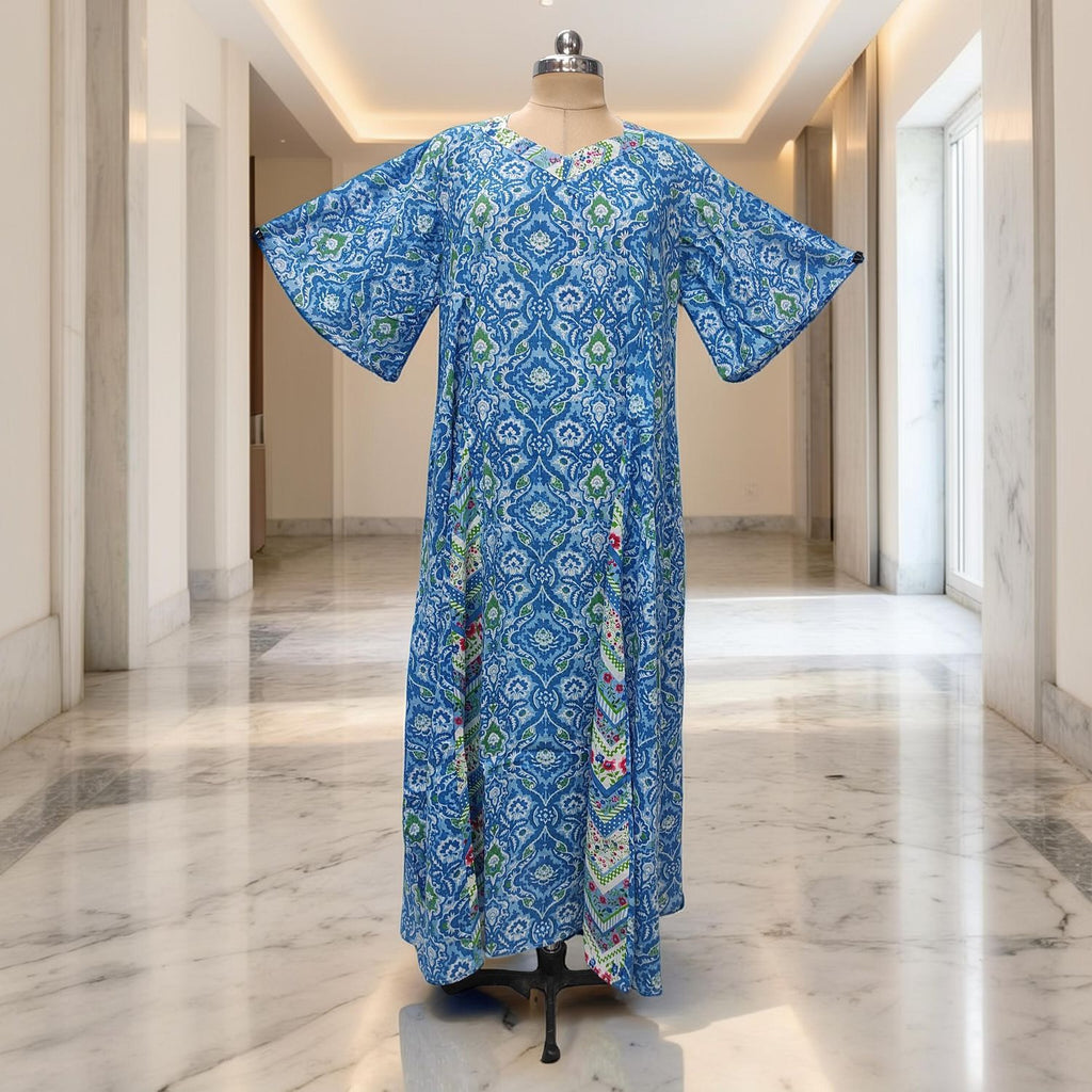 2XL-3XL Ariya Printed Cotton Dress 57" Short Sleeves Jalabiya