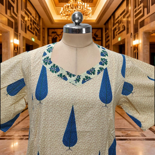2XL-3XL Ariya Printed Cotton Dress 57" Short Sleeves Jalabiya