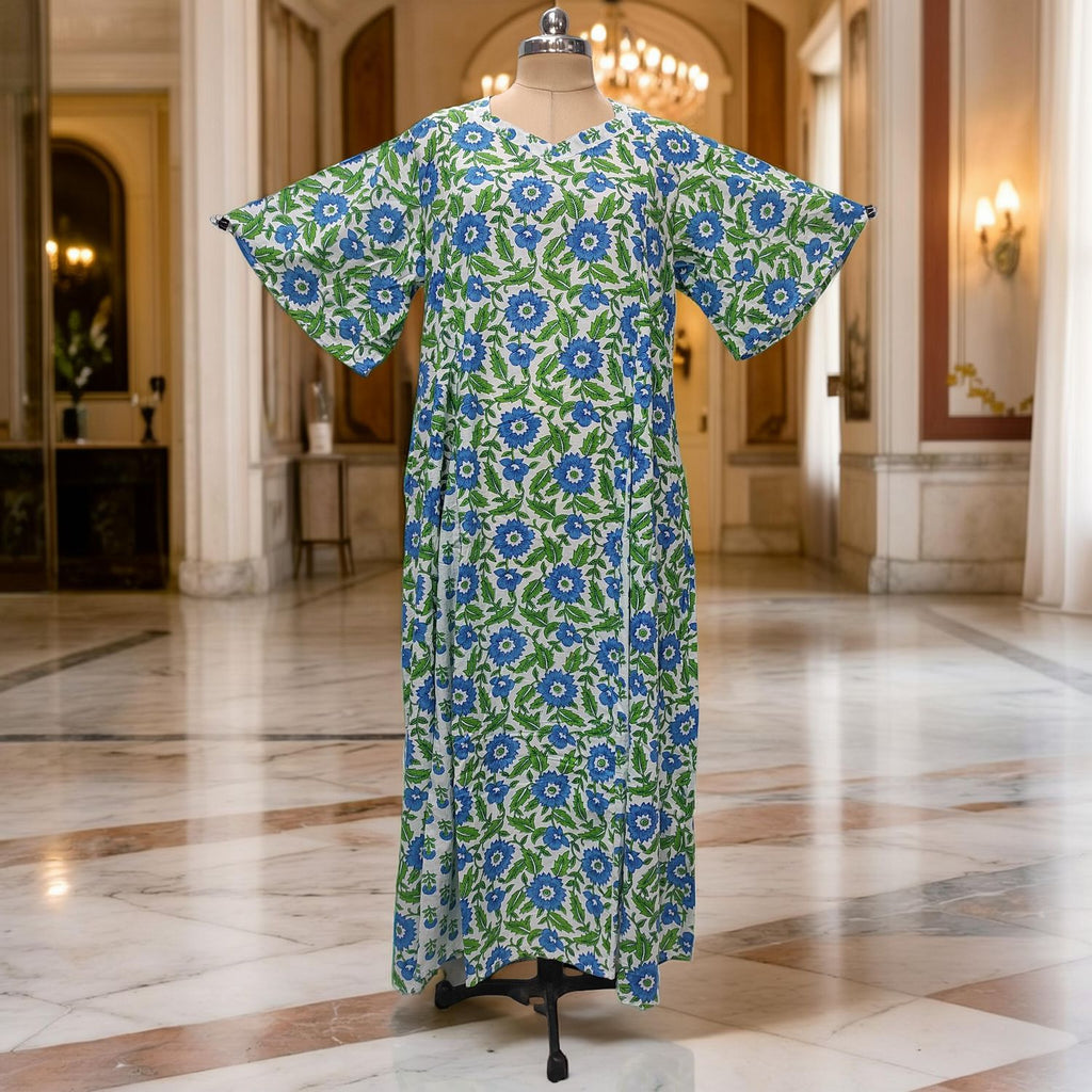 XS-S Ariya Printed Cotton Dress 54" Short Sleeves Jalabiya